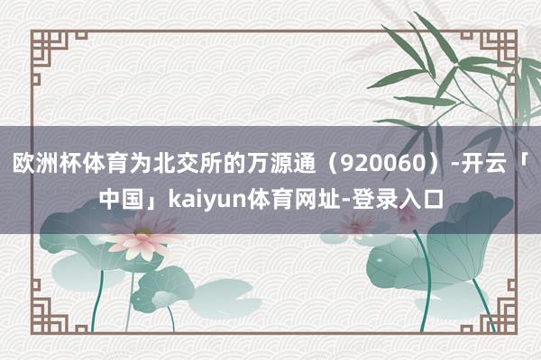 欧洲杯体育为北交所的万源通(920060)-开云「中国」kaiyun体育网址-登录入口