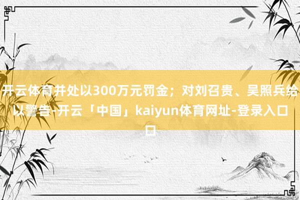 开云体育并处以300万元罚金；对刘召贵、吴照兵给以警告-开云「中国」kaiyun体育网址-登录入口